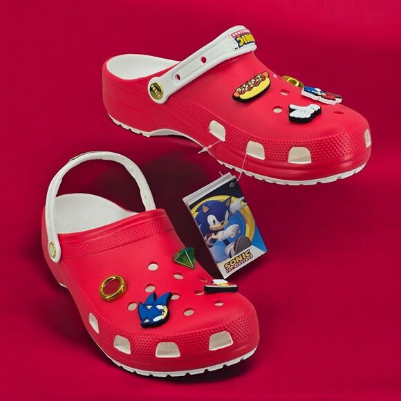 Unisex Sega Sonic The Hedgehog Classic Crocs Red White Mens 11 Womens 13‎ - Picture 1 of 16